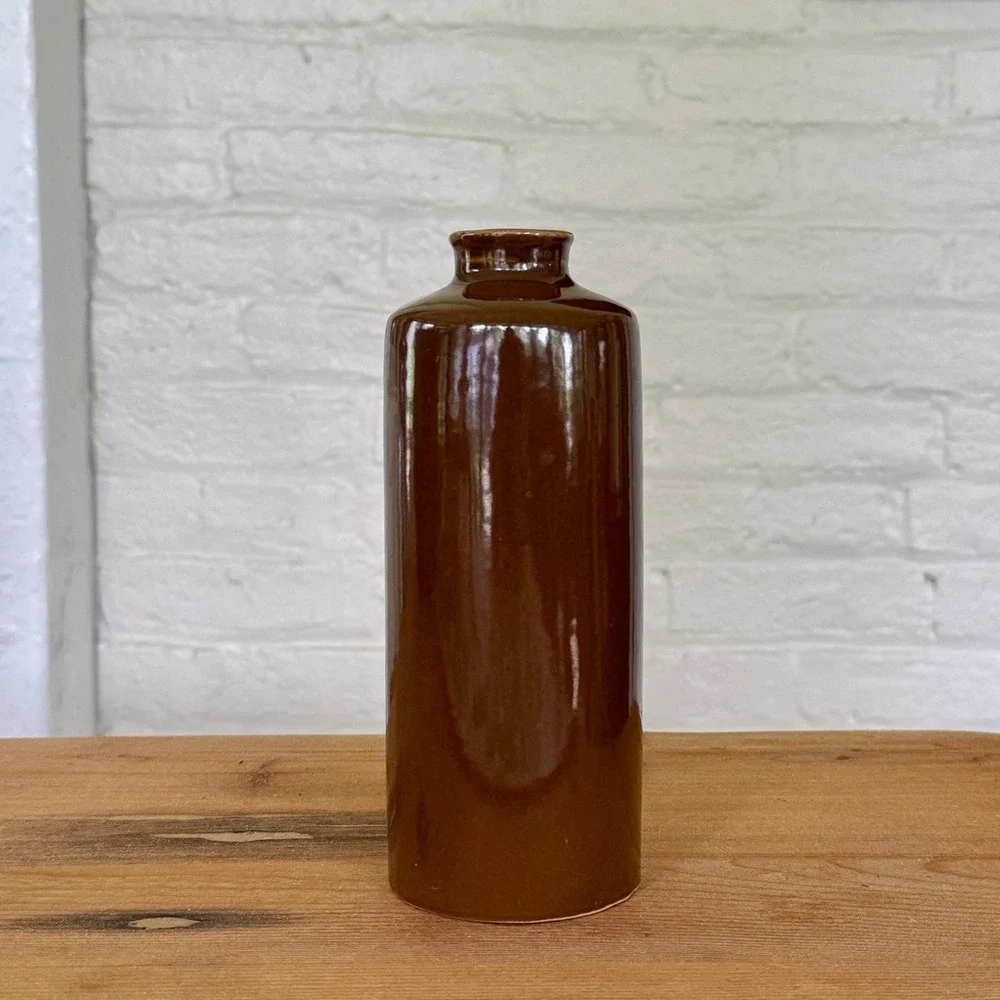 Artisan Brown Glazed Ceramic Bud Vase Minimalist Cylindrical Studio Pottery